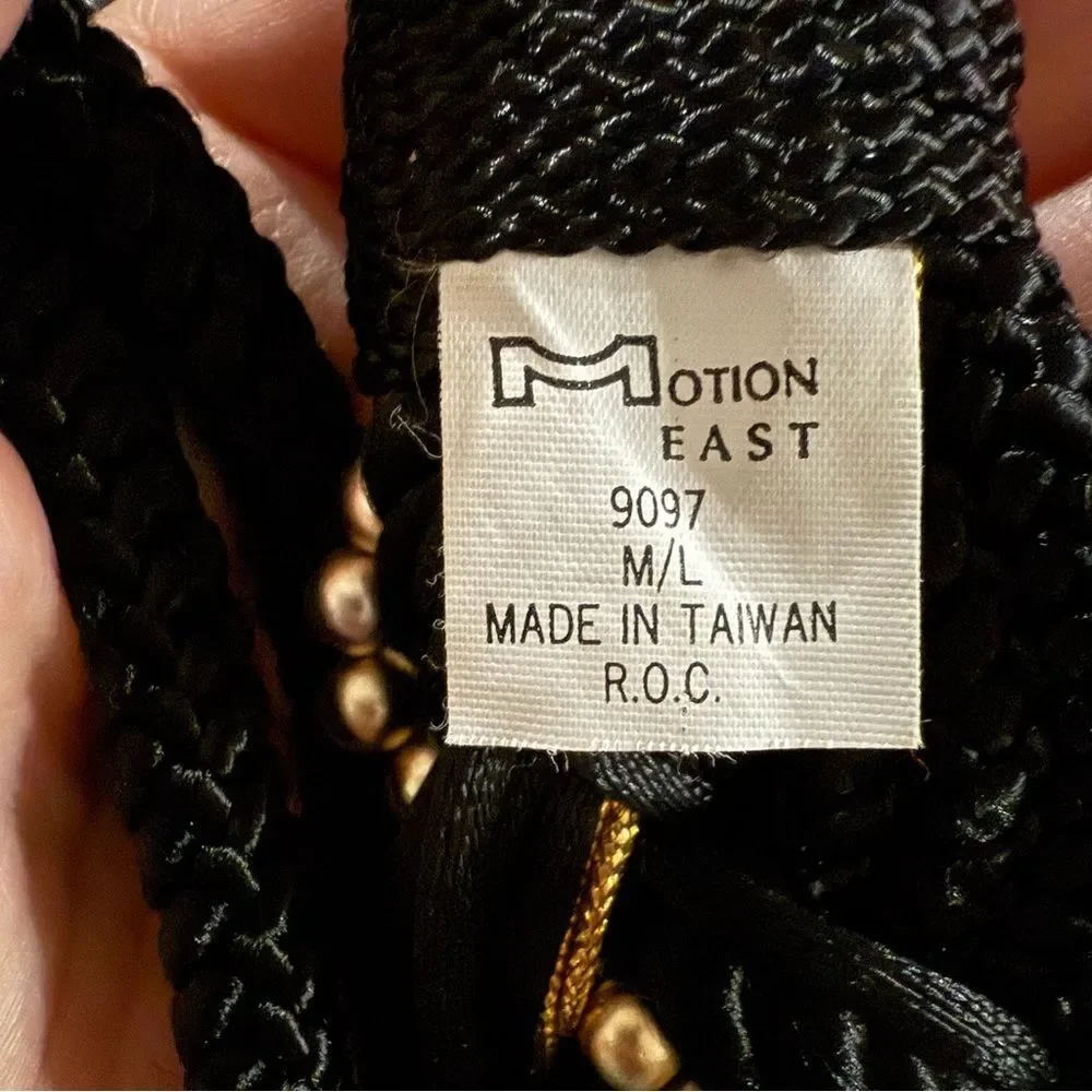 Vintage 80s Motion East Ornate Braided Macrame Belt Black Gold Sz M/L